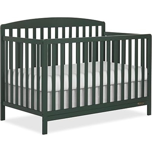 Dream On Me Odelle 5-in-1 Convertible Full-Size Baby Crib in Forest Green, GreenGuard Gold & BSA Converts to Toddler, Day & Full-Size Bed, Sustainable Pinewood, 3 Mattress Heights
