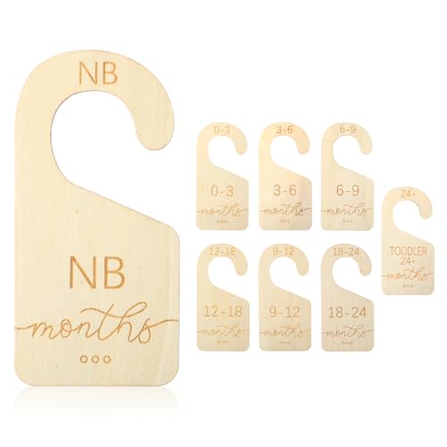 8 Pcs Baby Clothes Dividers for Closet Organizer Wooden Baby Hangers with Size Dividers Baby Closet Size Dividers Double-Sided Nursery Closet Dividers from Newborn to 24 Months for Hanging Clothes