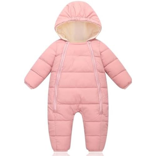 BYFRI Baby Snowsuit Infant Winter Jumpsuit 0-24M Toddler Footed Jacket Unisex Warm Hooded Outfit Thick Fleece Coat