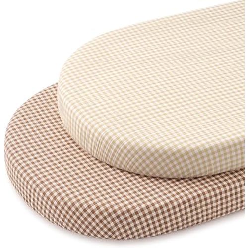 Blissful Diary Muslin Bassinet Sheet, 2 Pack, Beige Gingham & Brown Gingham