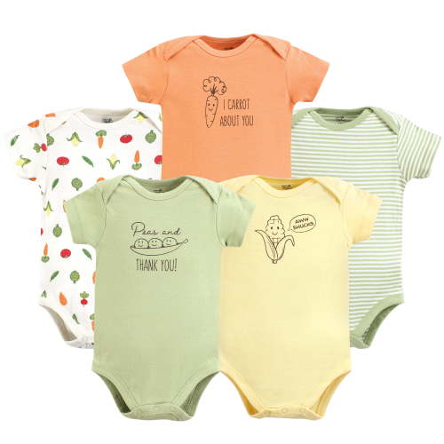 Touched by Nature Unisex Baby Organic Cotton Bodysuits, Peas And Thank You, 0-3 Months