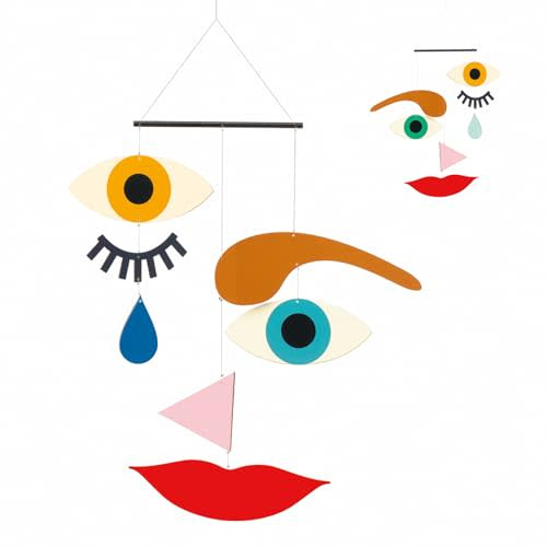 DJECO Make-A-Face Mobile - Fun & Easy Magnetic, Wooden Mobile for Home or Gifts - Creative Activity for Family & Friends, Bedroom or Nursery Decor for Kids