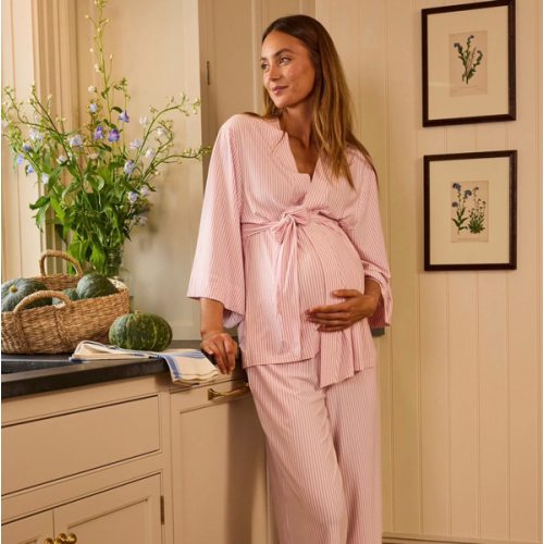 LAKE | Women | DreamModal Pajamas | Carnation Pencil Stripe Maternity Kimono Bundle