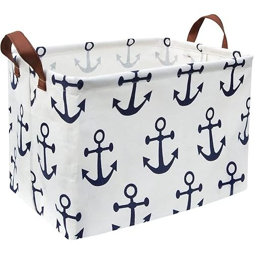 HIYAGON Kids Storage Basket Nautical Gift Basket Empty Boys Toy Storage Bin Organizer Box Rectangular Room Decor for Home,Books (Anchor)