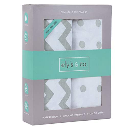 Waterproof Changing Pad Cover Sheets 2-Pack for Baby Boy or Baby Girl - (Grey Chevron & Polka Dots)