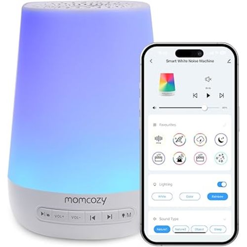 Baby Sound Machine, Momcozy White Noise Machine for Baby Sleeping with Night Light, Toddler Sleep Trainer 34 Soothing Sleep Sounds, Timer, App Remote Control, Personal Sleep Routine Alarm Clock(Blue)