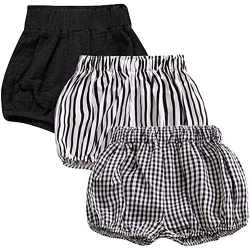 3PC Shorts Set Newborn Baby Girls Boys Pants Cotton Linen Blend Cute Floral Bloomers Triangle Shorts