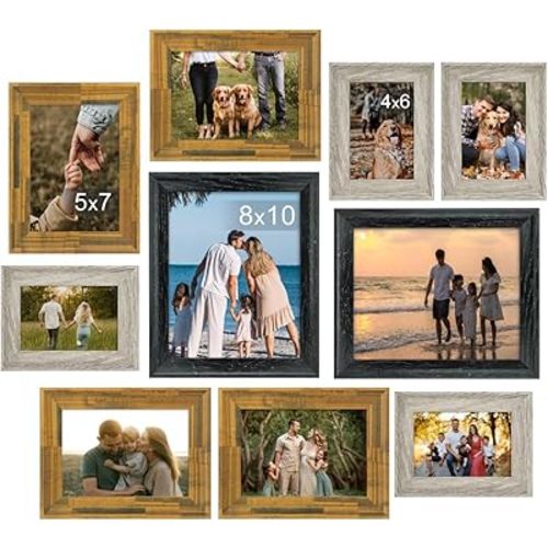 Picture Frames Collage Wall Decor,10 Pack Collage Picture Frames with Two 8x10, Four 5x7, Four 4x6,Picture Frames,Hanging Pictures,Wall Picture Frames,Photo Frames Multiple Pictures,Picture Frame Set