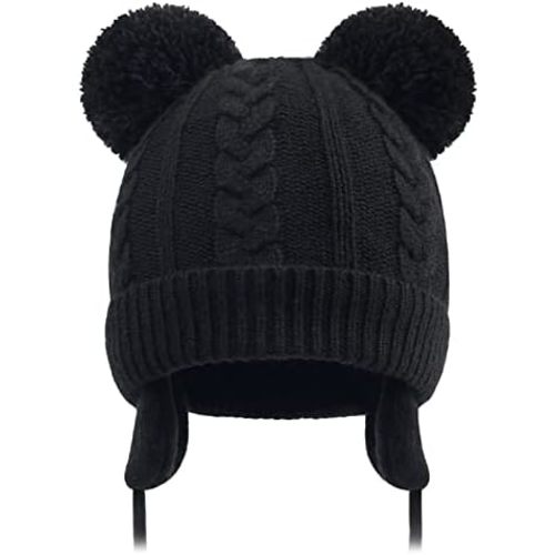 Duoyeree Toddler Winter Hat with Earflap Scarf Hood Thick Warm Kids Skull Cap for Baby Girls Boys