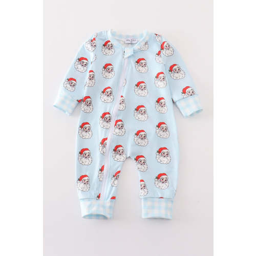 Blue christmas santa claus zipper unisex romper