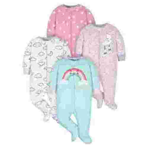 Gerber Baby Girl Sleep 'n Play Footed Pajamas, 4-Pack