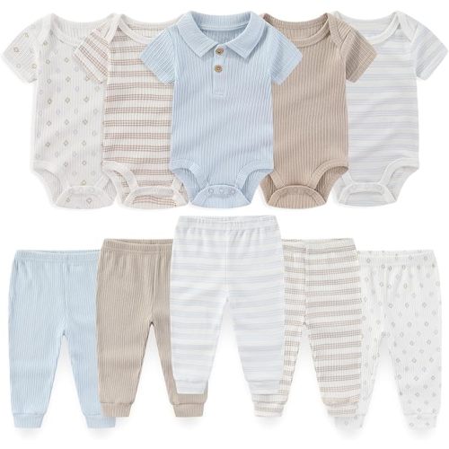 Baby Boy Girl 10 Piece Combined Type Clothing Set Cotton Baby Bodysuits and Pants Set Home Outdoor Infant Clothes