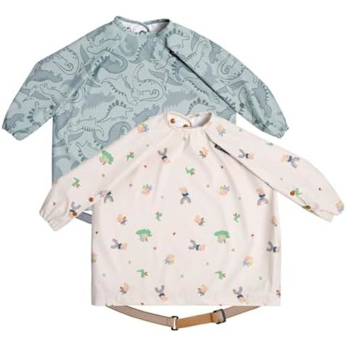 BIBaDO - Long Sleeve Baby Bibs - Babies & Toddlers 6-36 Months - Coverall Baby Led Weaning Bib - Easy Wipe, Soft & Waterproof