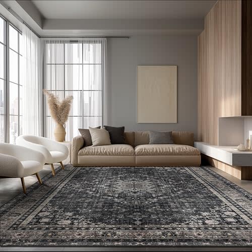 Softtrug Area Rug for Bedroom Living Room, Washable Non-Slip Foldable Waterproof, Plush Soft for Office Dining Room Kids, Fluffy Easy to Clean, Decor Aesthetic Dark Gray, 8'×10'