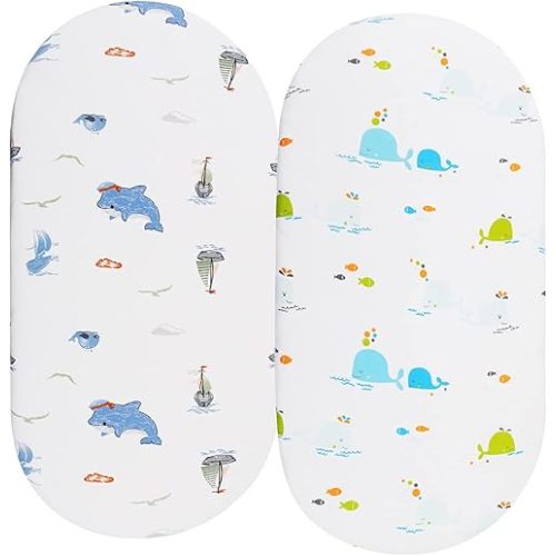 Bassinet Sheets Compatible with UPPAbaby Bassinet, 2 Pack Fitted Sheets, 100% Jersey Knit Cotton 190GSM, Ultra Soft Breathable, Floral and Pink
