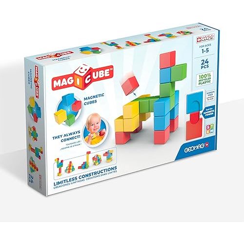 GEOMAG Magnet Blocks, Plastic Toy Magnets for Kids, Ideal for Indoor Recess Games for Classroom, Magnetic Blocks for Kids Ages 1-3, Large Magnetic Blocks for Kids Ages 4-8, With Safe Magnetics Design.