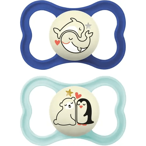 MAM Supreme Night Pacifiers (2 Pack, 1 Sterilizing Pacifier Case), Best Pacifier for Breastfed Babies 16+ Months, Glow in The Dark Pacifiers, Boy Pacifier,2 Count (Pack of 1)