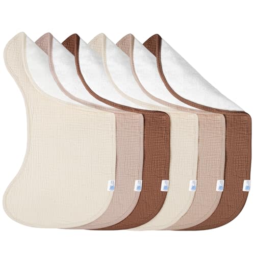 lulumoon Muslin Burp Cloths for Babies: 100% Soft Cotton Large Burping Cloths - Neutral Baby Burp Rags for Boy and Girl - Absorbent Burp Cloth for Spit-Ups 6 Pack