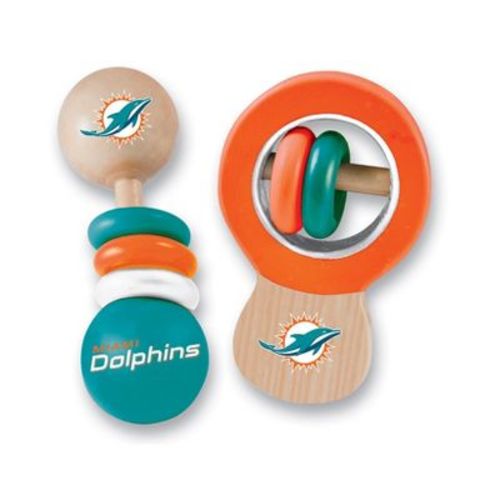 BabyFanatic Wood Rattle 2 Pack - NFL Miami Dolphins Baby Toy Set