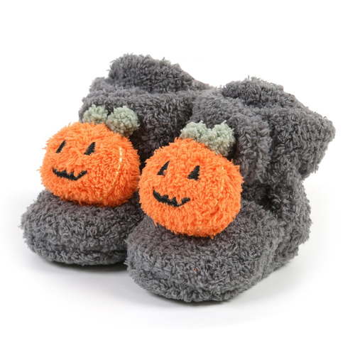 Baby Booties for Fall Winter Halloween Pumpkin Booties Fleece Slippers Soft Warm Newborn Crib Shoes Prewalkers for Boys Girls