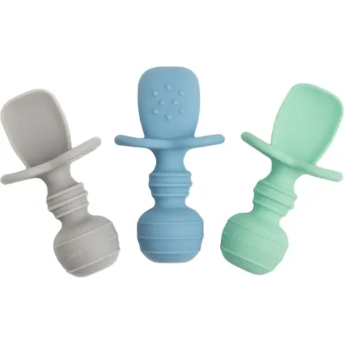 UpwardBaby Silicone Baby Spoons Self Feeding 6 Months - Feeding Essentials, Baby Led Weaning Supplies, BPA Free, Chewable Toddler Utensils with Anti Choke Barrier