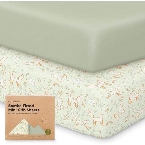 2-Pack Mini Crib Sheets Fitted - 38x26 Pack N Play Sheets for Pack and Play Mattress, Organic Cotton, Soft & Breathable Playard Bedding, Neutral Mini Toddler Bed Cover for Boys, Girls (Foxtrot)