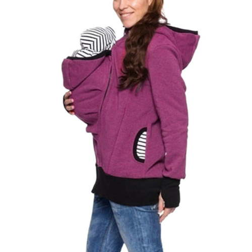MGCWSH Women's Fleece Zip Up Maternity Kangaroo Baby Hoodie Sweatshirt Jacket Hot Pink L