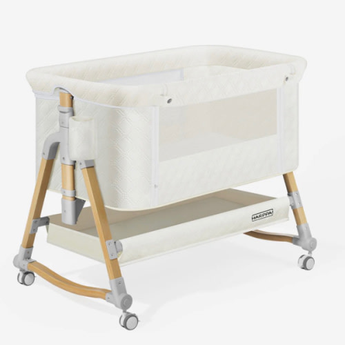 HARPPA Cuddly 3-in-1 Baby Bassinet Bedside Sleeper for Reflux | Attaches to Bed, Adjustable 5 Heights, Non-Toxic & CPSC Certified | Sturdy Aluminum Frame, Portable Wheels, Tool-Free Setup, Gentle Rocking | Perfect for Newborns, Infants, Small Spaces & Saf