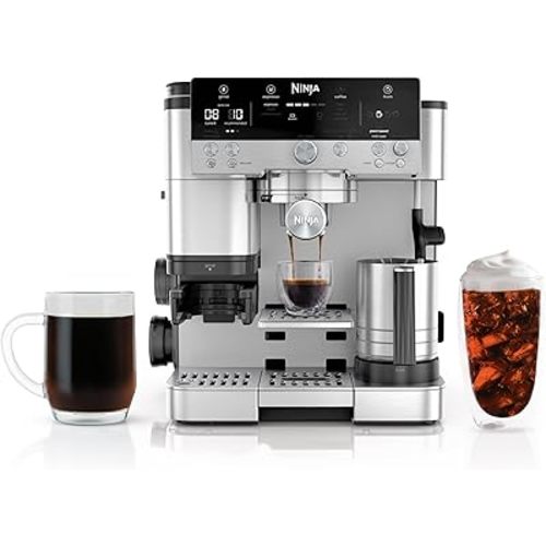 Ninja Espresso Machine, Luxe Café Premier Series, Drip Coffee Maker and Rapid Cold Brew, Integrated Grinder, Assisted Tamper, Hands-Free Frother, for Cappuccinos and Lattes, Dairy or Non-Dairy, ES601