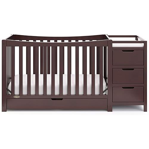 Graco REMI Convertible Crib & Changer with Premium Foam Crib and Toddler Mattress - Espresso