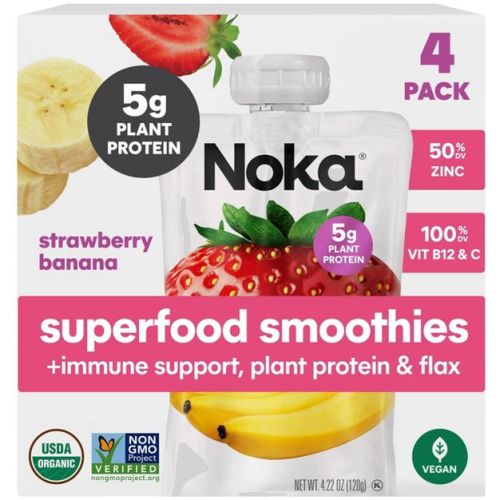 Noka Organic Superfood Smoothie Strawberry Banana + Immune Support - 16.9oz/4pk