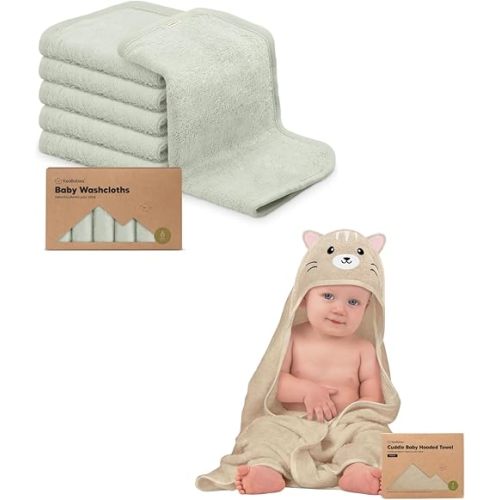 Keababies Baby Washcloths for Newborn, Kids and Baby Hooded Towel - Bath Baby Towels, Face Towel, Face Cloths - Baby Towel, Toddler Towels, Hooded Towels for Baby