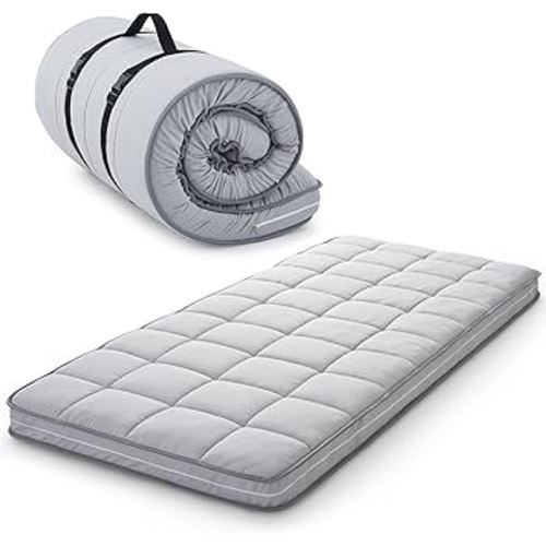 4Inch Cot Mattress Topper,Small Single Gel Infused Memory Foam,Machine Washable Cotton Cover,Roll Up Floors Mat,Portable Folding Sleep Pad(72 X 24“)