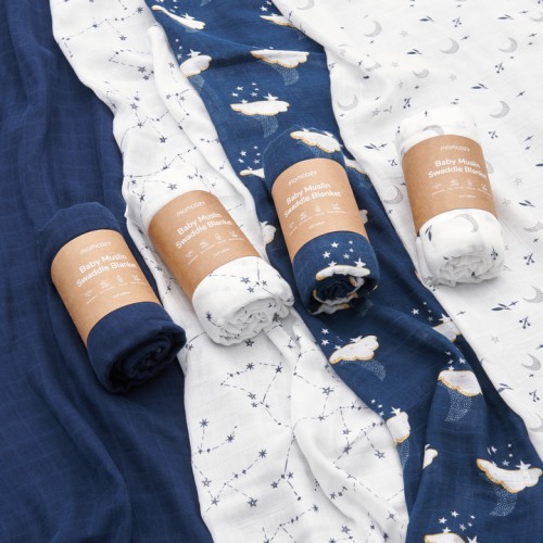 4 packs of Bling Star Soft Muslin Swaddle Blankets for baby