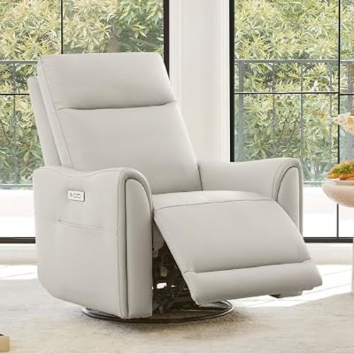 Watson & Whitely Power Swivel Recliner Chairs for Adult, Faux Leather Cream