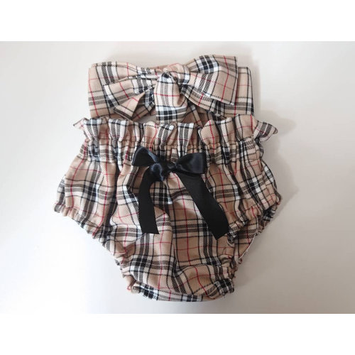 Beige Tartan Baby's girl's bloomer and Headwrap Cute Baby Set Baby Girls Clothes Winter outfit NEW