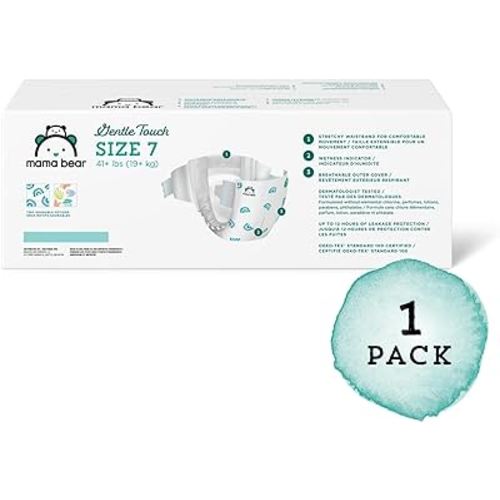 Amazon Brand - Mama Bear Gentle Touch Diapers, Hypoallergenic, Size 7, 80 Count (4 packs of 20), White