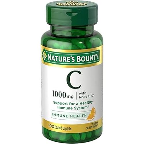 Nature's Bounty Vitamin C + Rose HIPS, Immune Support, 1000mg, Coated Caplets, 100 Ct