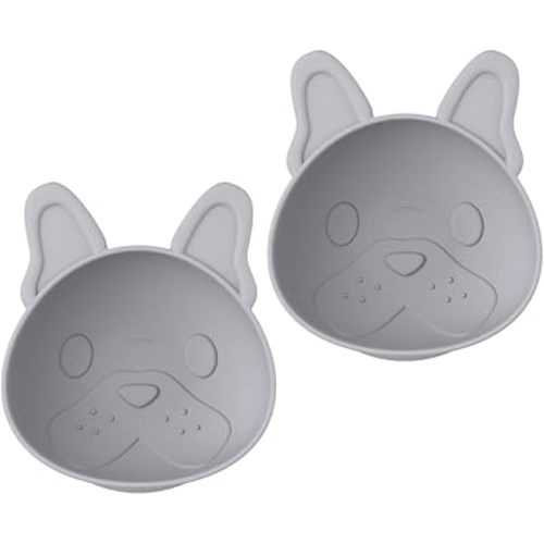 melii Silicone Suction Bowls for Babies and Toddlers, Bulldog, 10.1 oz - 2 Pack, 100% Food Grade Silicone, Animal Shaped, BPA Free, Dishwasher & Microwave Safe