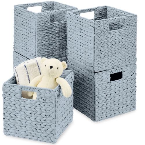 Best Choice Products 10.5x10.5in Hyacinth Storage Baskets, Set of 5 Multipurpose Collapsible Organizers - Blue