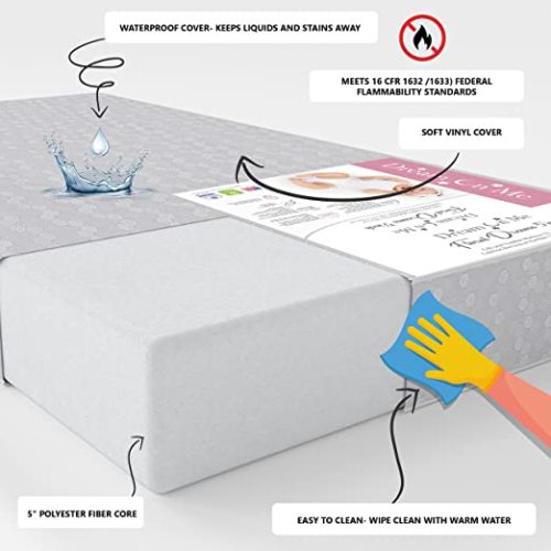 Honeycomb Orthopedic Firm Fiber Standard Baby Crib Mattress, Greenguard Gold and JPMA Certified, 5” Fiber Core Optimum Support, Fits Crib and Toddler Bed, Waterproof Vinyl Cover - White