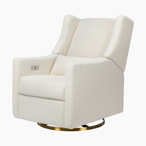 babyletto Kiwi Electronic Recliner and Swivel Glider - Ivory Boucle With Gold Base
