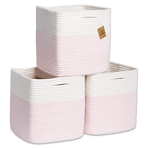 NaturalCozy Storage Cubes 11 Inch Cotton Rope Woven Baskets for Organizing, 3-Pack | Cube Storage Bin | Square Storage Baskets for Shelves Organizer, Classroom, Kids Toy Bins, Closet, Baby Nursery