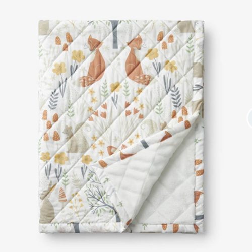 Forest Animals Classic Cool Organic Cotton Percale Quilted Reversible Sherpa Stroller Blanket