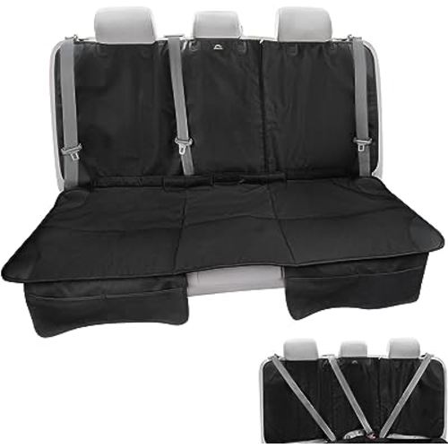 Car Seat Protector, Under Child Car Seats Cover | Waterproof, 3 Functional Rear Belts, Baby Carseat Cushion, Covers Fabric and Leather Seats | 4Pockets Non-Slip Thick Padding