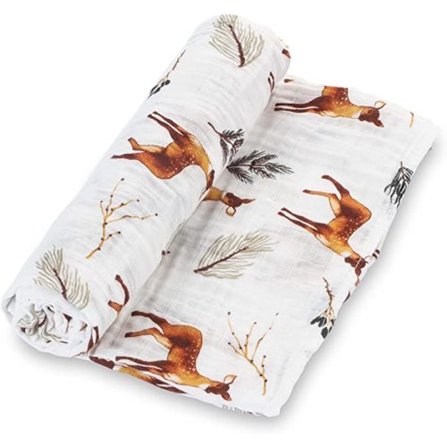 LollyBanks Baby Blanket, 100% Cotton Muslin Swaddle Blankets for Boys and Girls, Large 47 x 47 Inches Baby Swaddle Blanket, Soft and Breathable Baby Receiving Blankets, Registry (Deer Print)