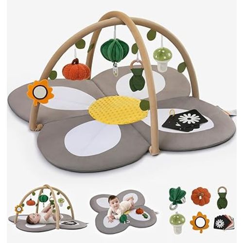 Baby Play Activity Gym Tummy Time Mat for Infant,Baby Gyms & Playmats for Babies 0 to 3 6 9 12 Months with 6 Toys for Early Sensory Exploration and Motor Skill Development