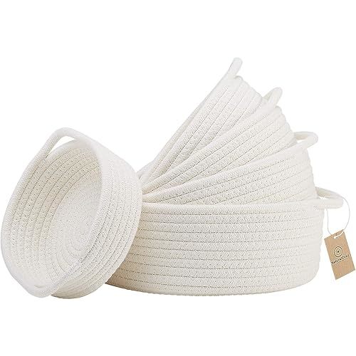NaturalCozy 5-Piece Round Small Woven Baskets Set– Cotton Rope Baskets for Organizing! Montessori Toys, Fruits Remotes Key Tray Bowl for Entryway Desk, Shallow Catchall Home Décor, Cat Dog Bin Gift