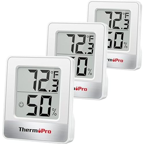 ThermoPro TP49 3 Pieces Digital Hygrometer Indoor Thermometer Humidity Meter Mini Hygrometer Thermometer with Temperature and Humidity Monitor Outdoor and Room Thermometer