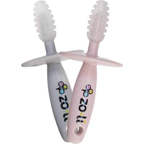 ZoLi Chubby Gummy teether | 2 Pack Baby Teething Relief - Blush/Grey, BPA Free Teething Stick - Teething Toy